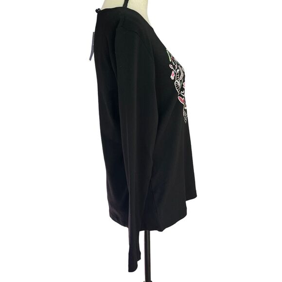 Karen Scott Medium Top Holiday Christmas Heart Long Sleeve Stretch Glitter Black - Picture 3 of 8